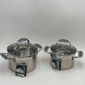 David Burke EZ-Strain Sauce Pot 2Qt & 3Qt Stainless Set Strainer Lids Commercial